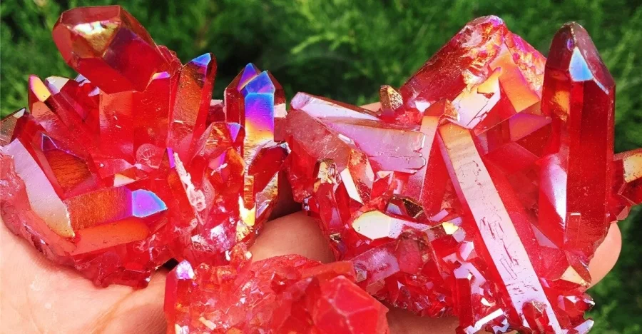 Ruby Aura Quartz crystal